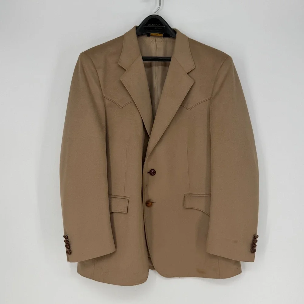 Towncraft‎ Western Sport Coat Mens 42S Tan Suede Texture Blazer Cowboy Core VTG